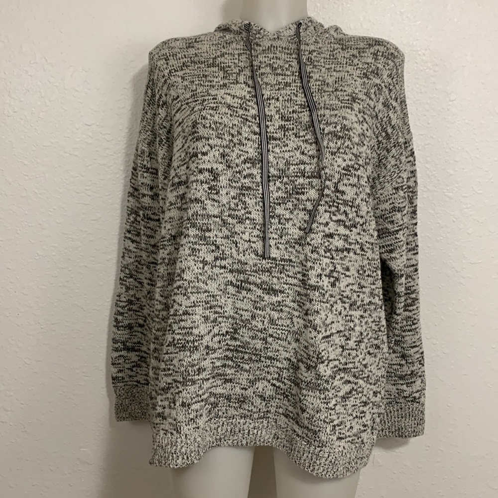 Women’s XL Gray Black Marled Hooded Sweater